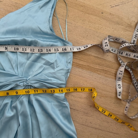 Abercrombie Light Blue One Shoulder Satin Knotted Midi Dress NEW - Picture 9 of 9